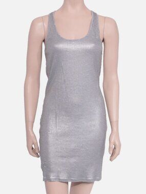 Michael Kors Sequin Shift - Silver Jersey Tank Mini Dress - Metallic Party Slip